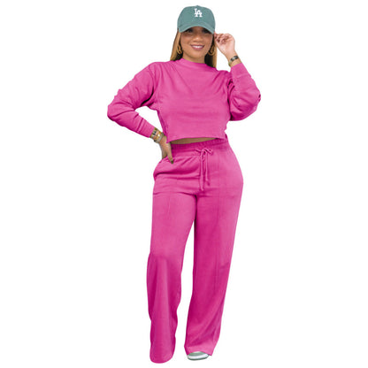 Conjunto deportivo informal de sudadera y pantalones de color liso para mujer