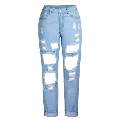 Pantalones vaqueros rectos y rotos de mezclilla para mujer, estilo casual, a la moda