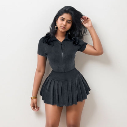 Conjunto de falda plisada con cremallera superior de color sólido informal para mujer