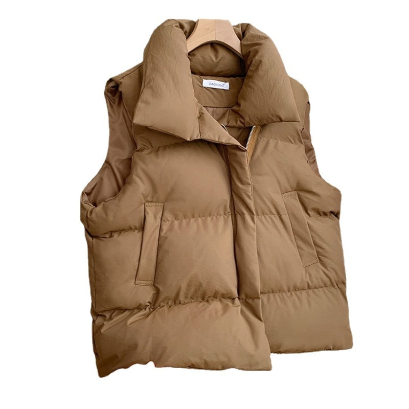 Casual Women Winter Stand-Up Collar Sleeveless Padded Vest Quilted Coat