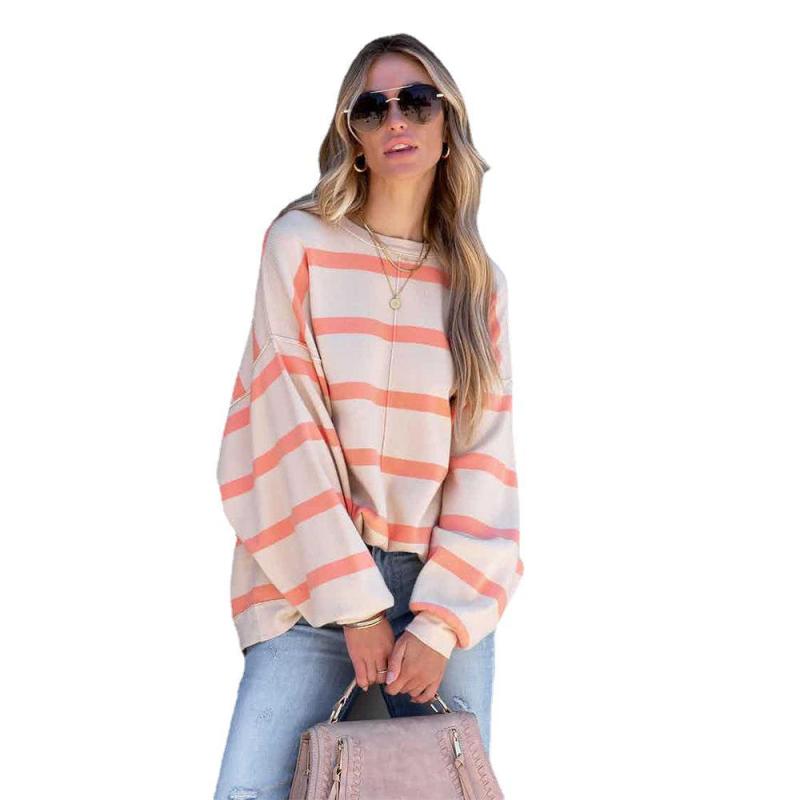 Autumn And Winter Fashion Stripe Print Long-Sleeved Casual Loose Top