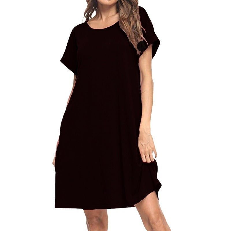 Vestido informal básico de verano de manga corta en color liso para mujer