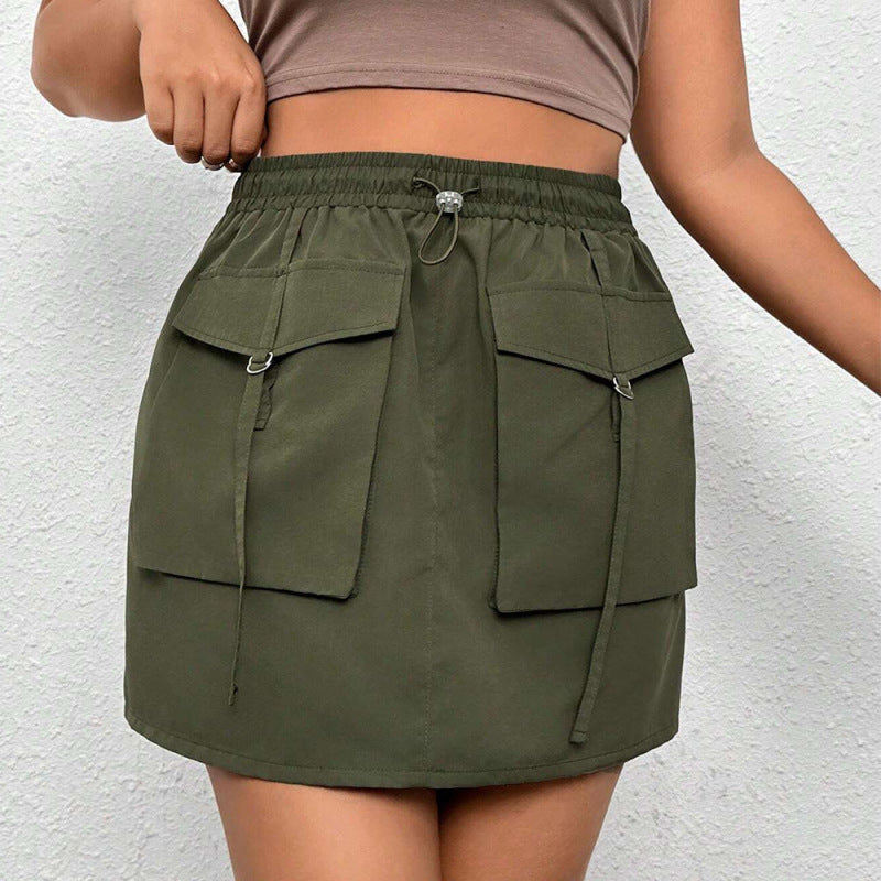 Women Fashion Casual Solid Color Cargo Plus Size Skirt
