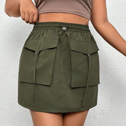 Women Fashion Casual Solid Color Cargo Plus Size Skirt