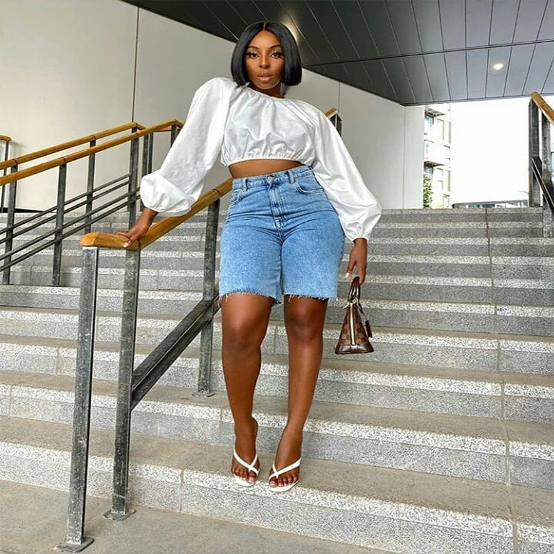 Women'S Fashion Casual Ripped Denim Raw Hem Shorts