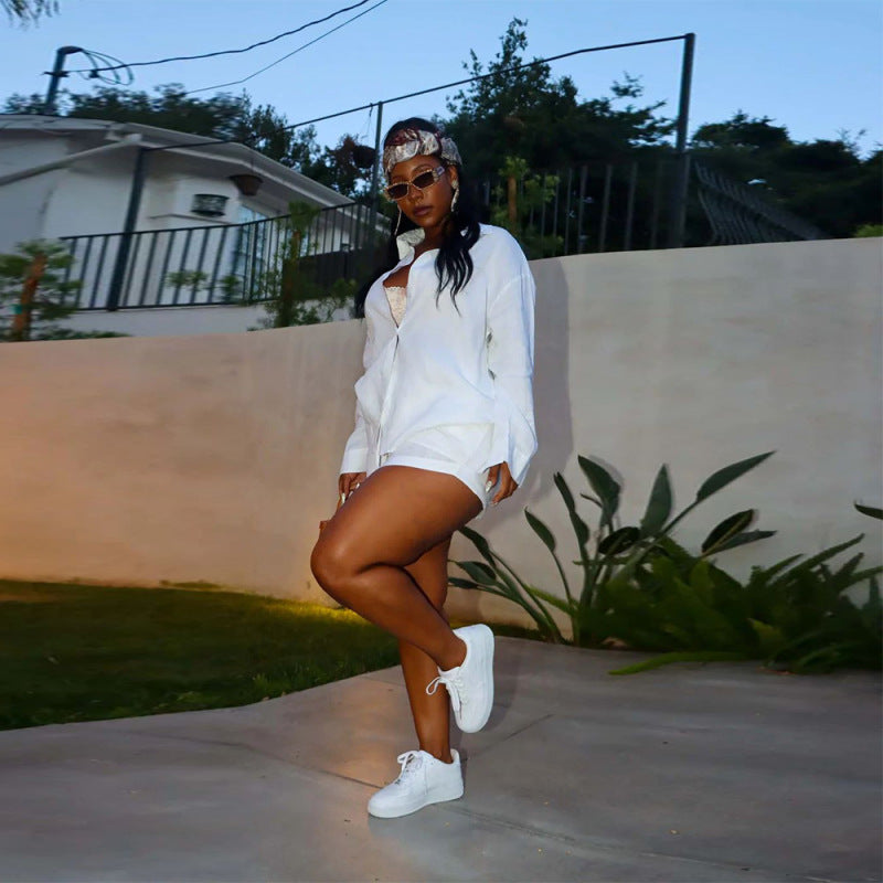 Conjunto de dos piezas formado por blusa y pantalón de manga larga, informal, de color liso para mujer