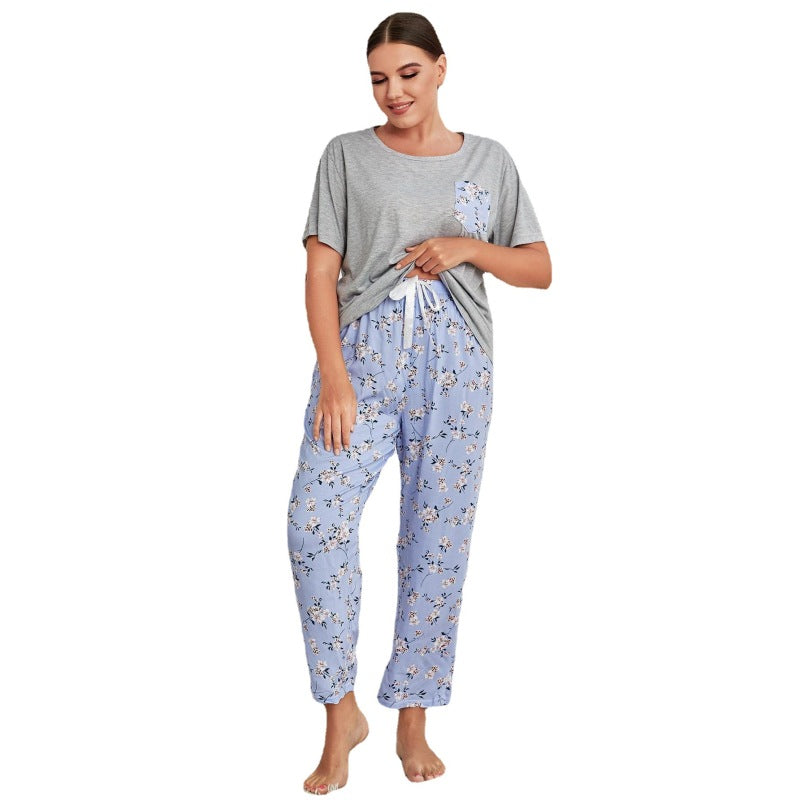 Conjunto de pijama informal de manga corta y pantalón para mujer, talla grande