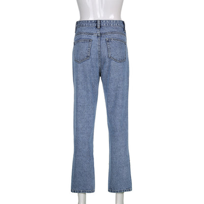 Vaqueros rectos con bordados faciales casuales a la moda para mujer