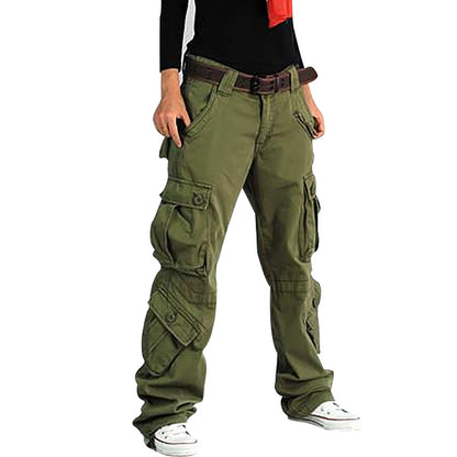 Women Fashion Casual Loose Multipocket Wide-Legged Pants