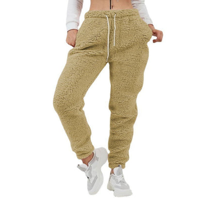 Women Plus Size Casual Solid Color Sports Plush Pocket Casual Pants