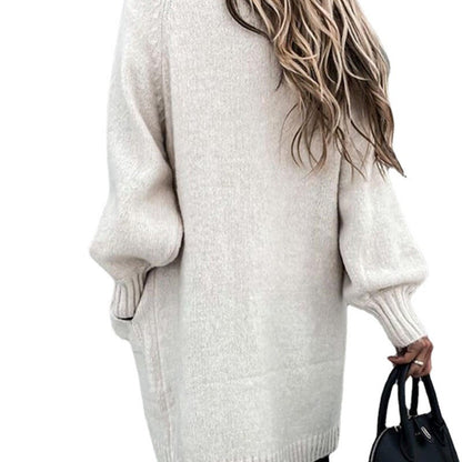 Women Casual Solid Color Autumn Lazy Loose Coat Knitted Cardigan