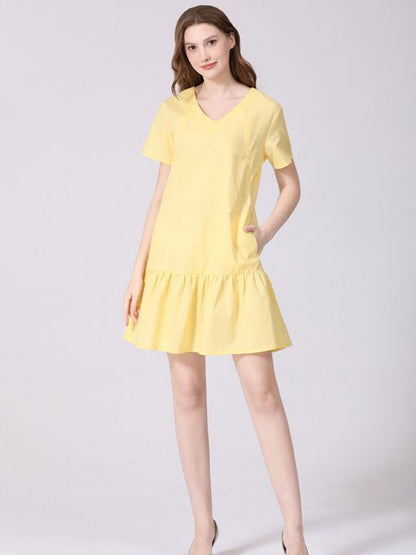 Vestido de lactancia de algodón y lino de manga corta informal de moda de verano para mujeres embarazadas