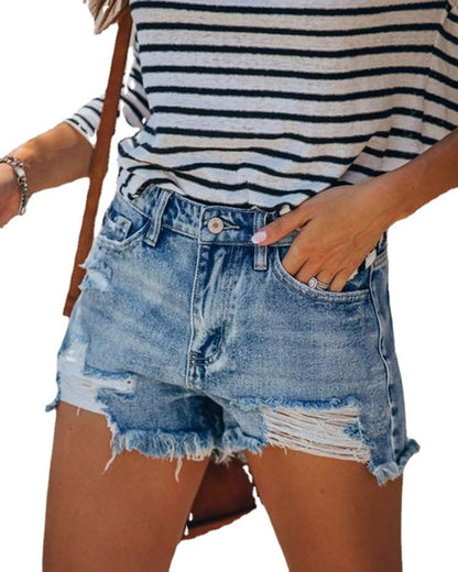 Women Edgy Summer Ripped Raw Hem Denim Casual Shorts