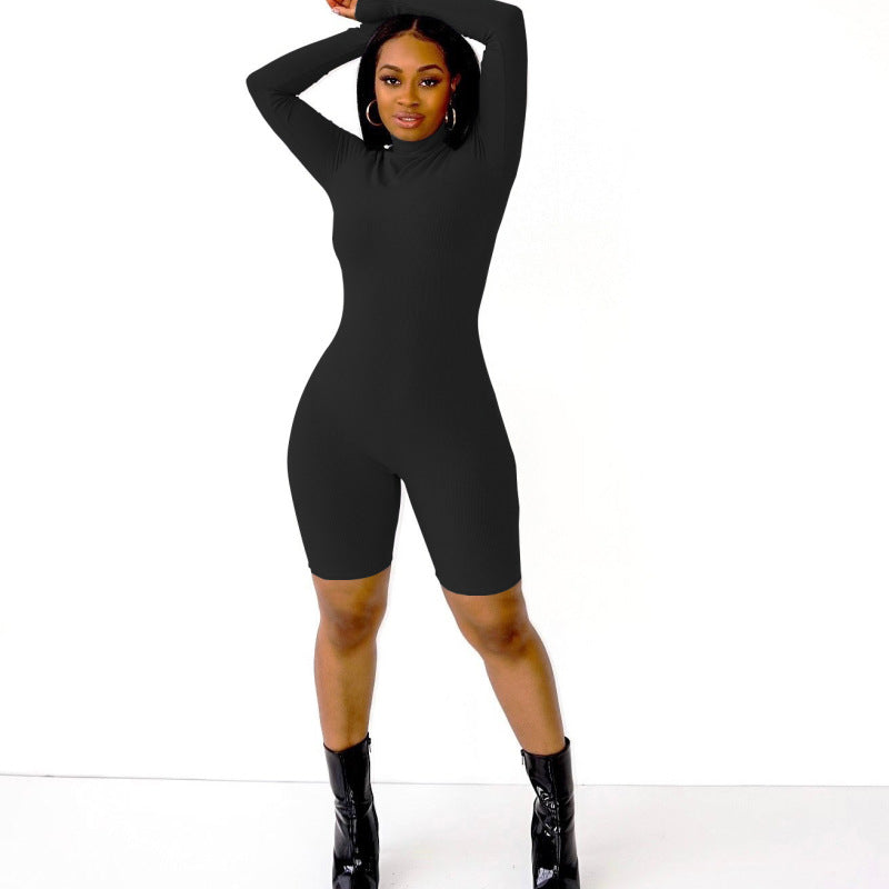 Mono informal de manga larga con cremallera y tiras en los lados de color liso para mujer