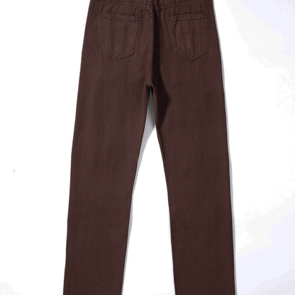 Vaqueros de cintura alta para mujer, de color liso, rotos, informales, a la moda