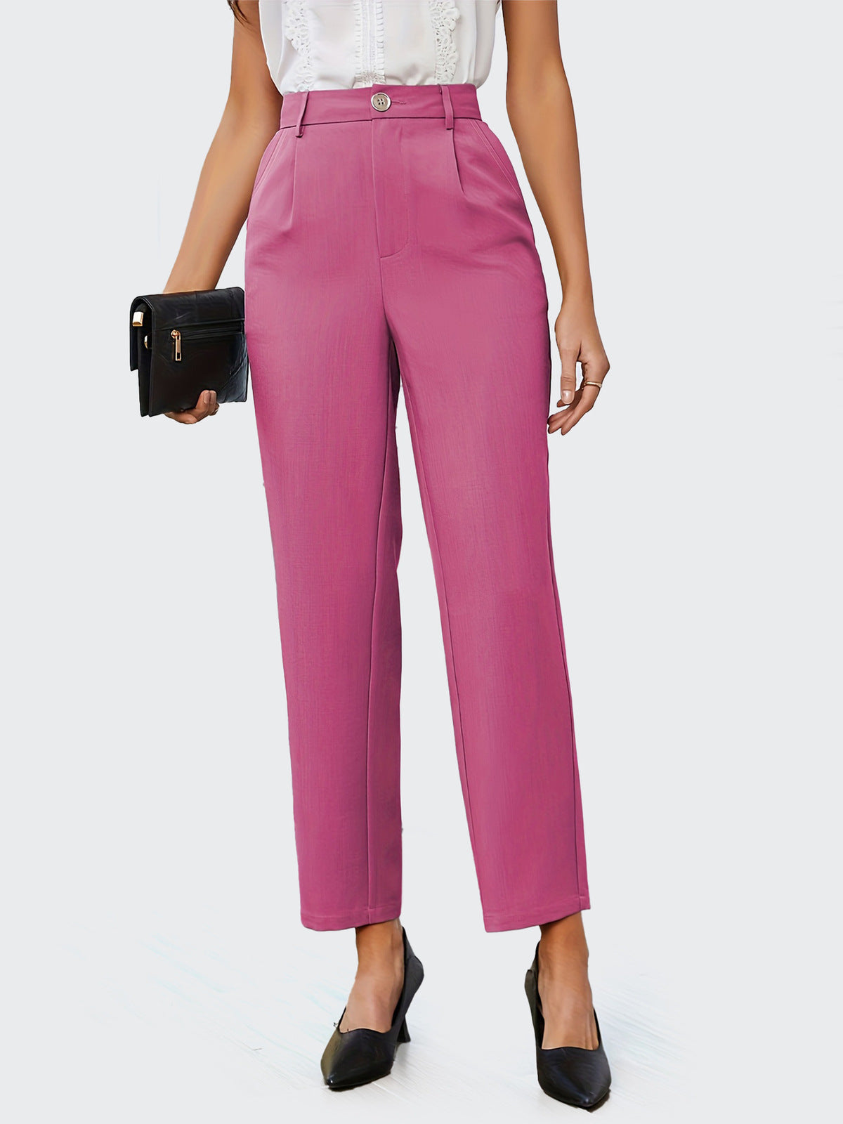 Women Fashion Casual Solid Color Straight Pants