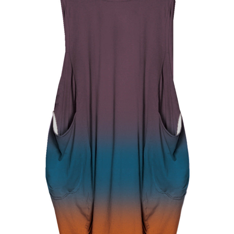Women Casual Gradient Color Printed High Waist Plus Size Sleeveless Dress