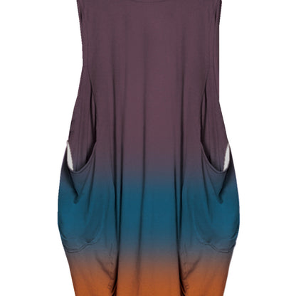 Women Casual Gradient Color Printed High Waist Plus Size Sleeveless Dress
