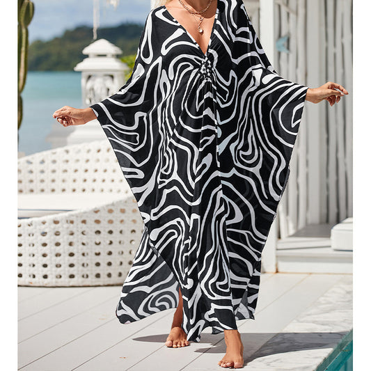 Summer Women Casual Printed Loose Bikini Sunscreen Cover-Ups