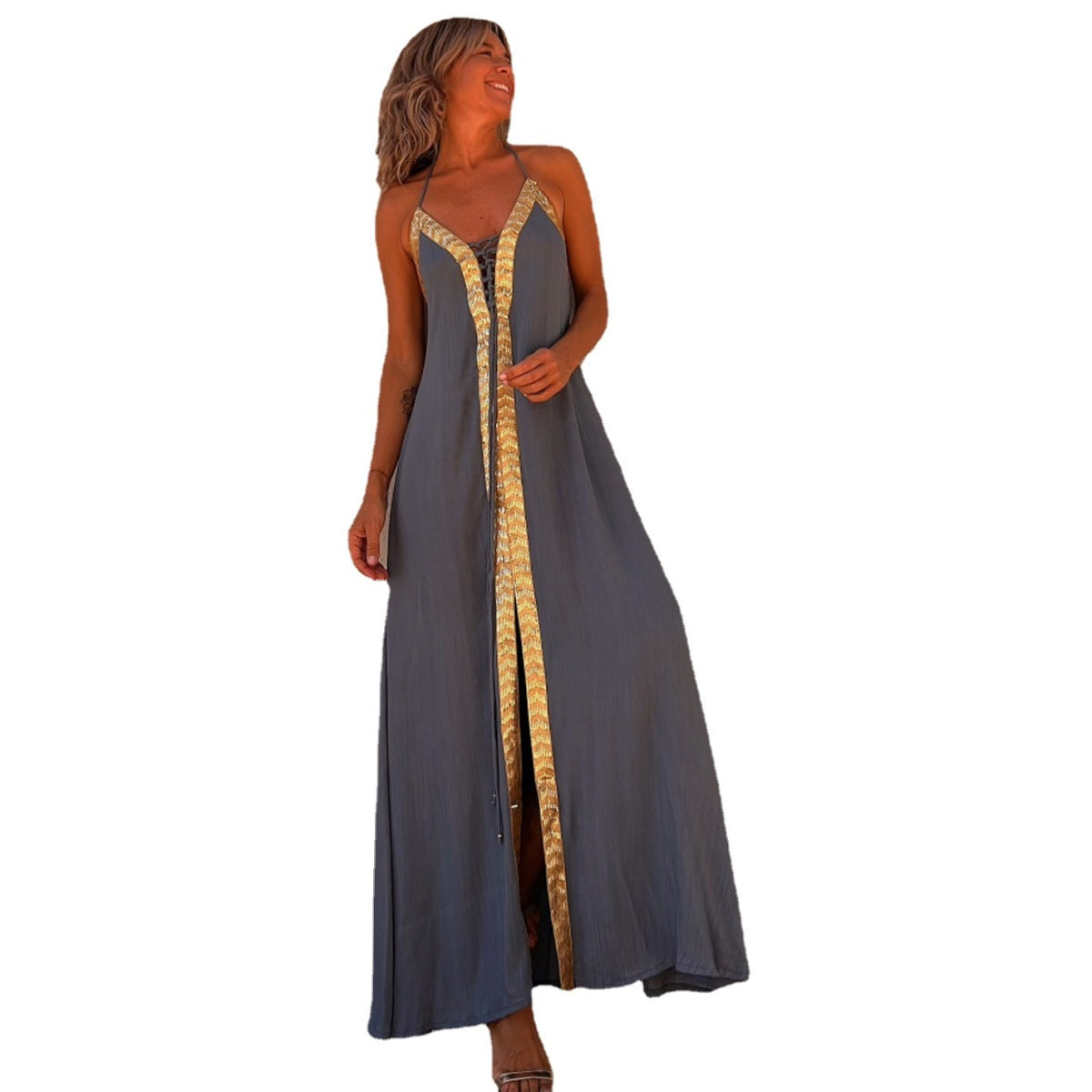 Spring And Summer Halter Neck Casual Loose Vacation Women Maxi Sun Dress