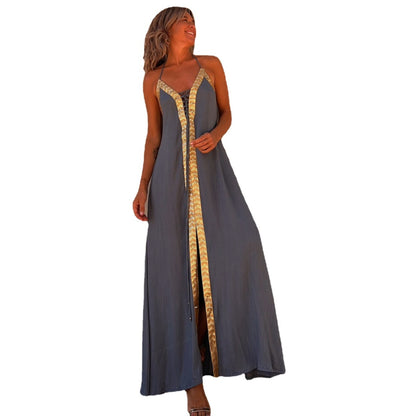 Spring And Summer Halter Neck Casual Loose Vacation Women Maxi Sun Dress