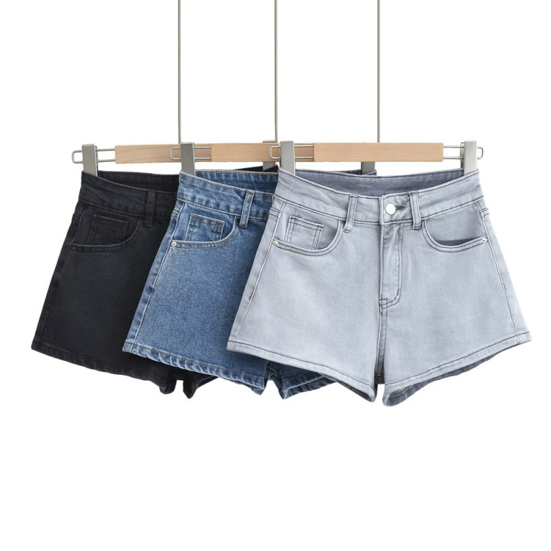 Pantalones cortos vaqueros rectos de cintura alta de color liso informales a la moda para mujer