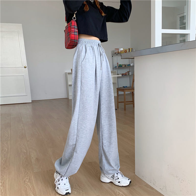 Women Edgy Basic Casual Oversize Sports Solid Color Drawstring Waist Jogger Sweatpants