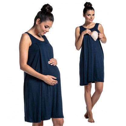 Pregnant Women Casual Loose Solid Color Sleeveless Breastfeeding Dress