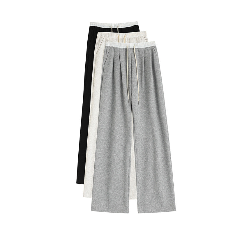 Pantalones casuales de cintura alta y holgados con cordón para mujer