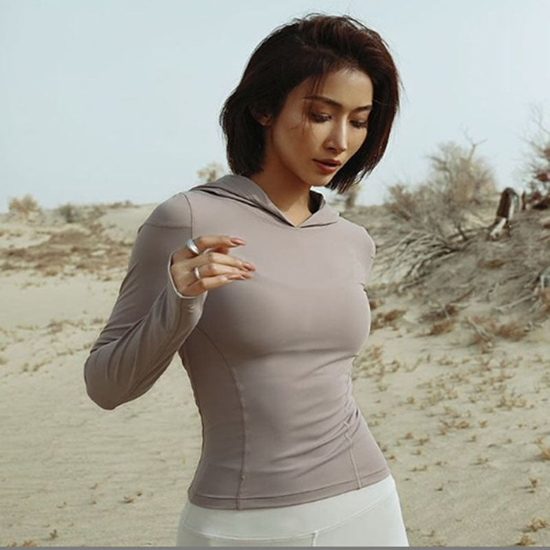 Sudadera deportiva informal de manga larga con capucha y elástico para mujer