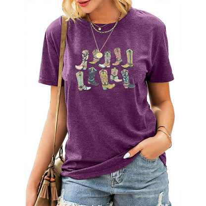 Camiseta vaquera informal de manga corta con cuello redondo para mujer, estilo occidental, de verano
