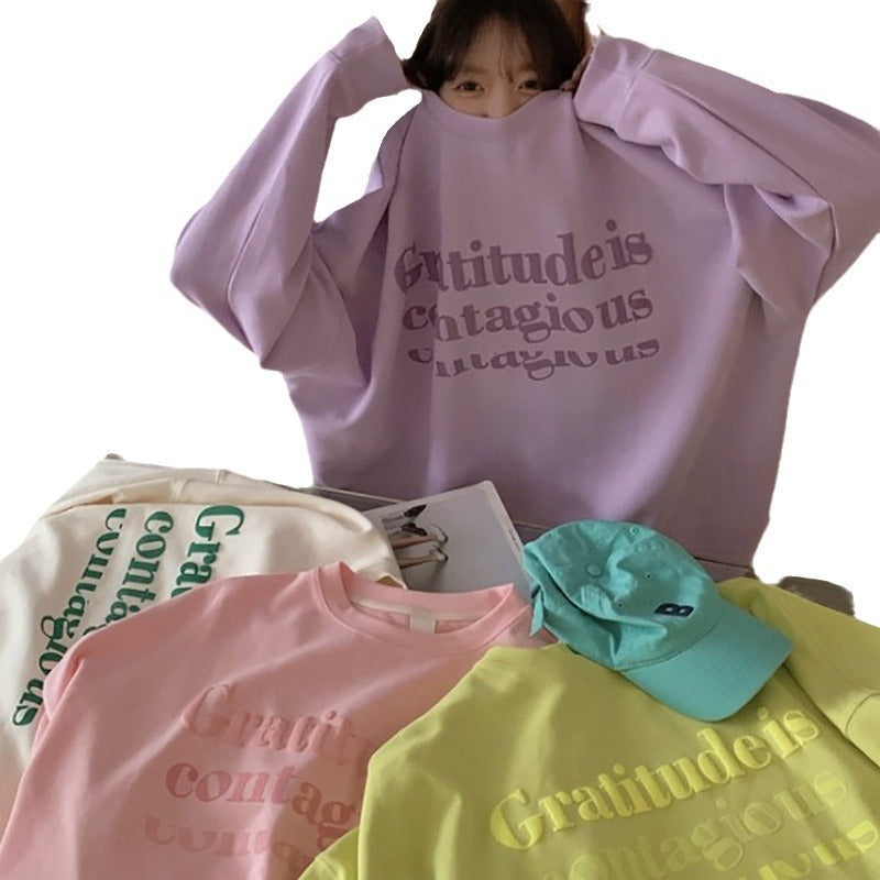 Women Street Casual Alphabet Print Round Neck Loose Sweatshirt