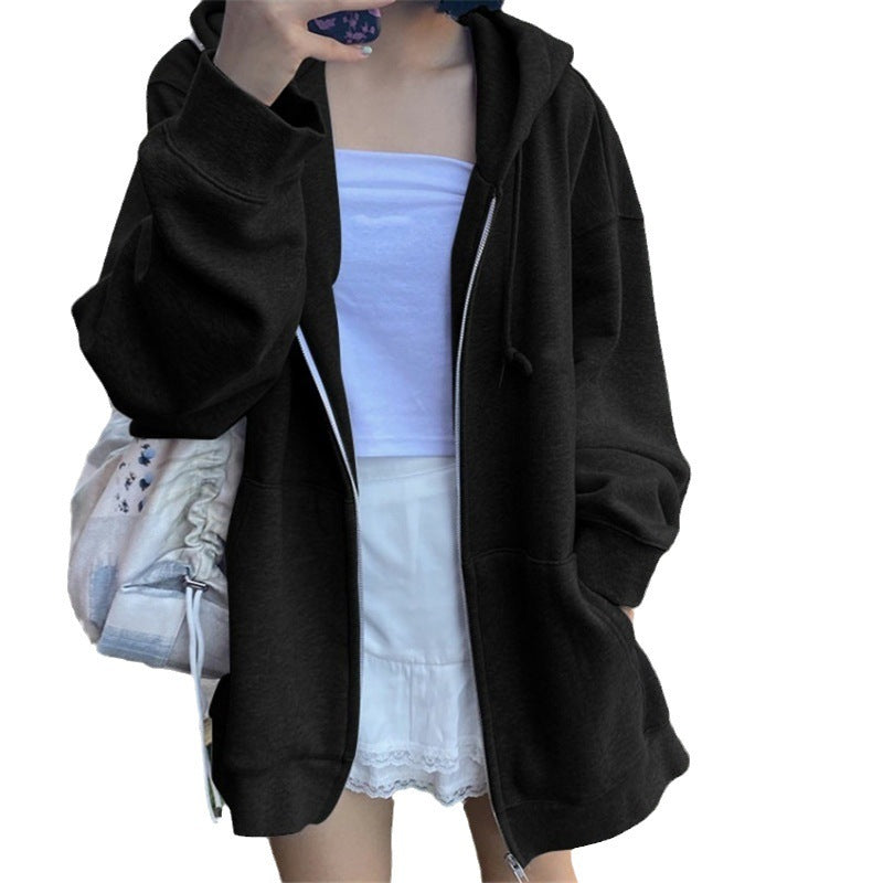 Sudadera con capucha y cremallera holgada informal de invierno para mujer