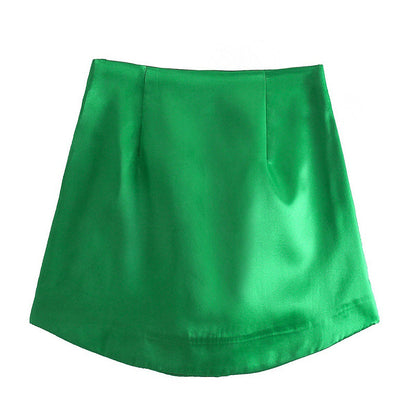 Women Solid Color Satin High Waist Casual Fashion Mini Skirt