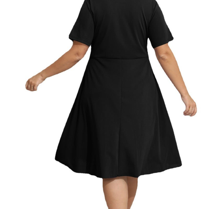 Women Fashion Casual Solid Color Hollow Short Sleeve Plus Size Dress