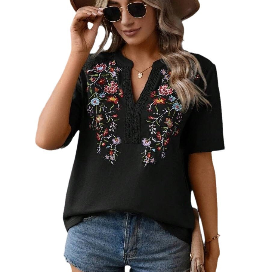 Blusas casuales con bordado de encaje para mujer