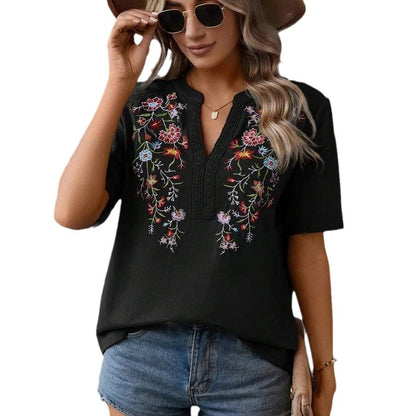 Blusas casuales con bordado de encaje para mujer
