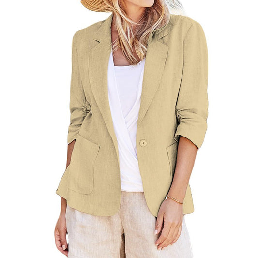Chaqueta blazer informal de manga larga con solapa y botonadura sencilla de color liso para mujer