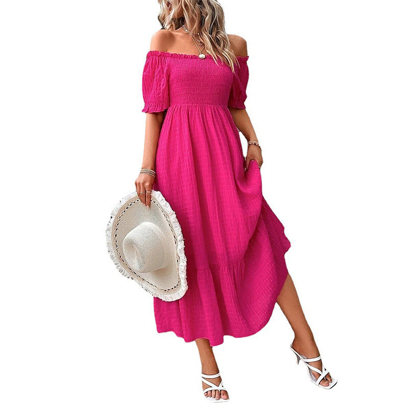 Vacation Women Casual Solid Color Off-Shoulder Maxi Dress