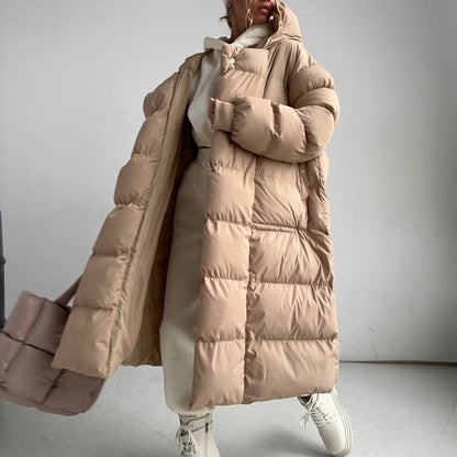 Chaqueta acolchada con capucha larga y cálida informal para mujer para otoño e invierno