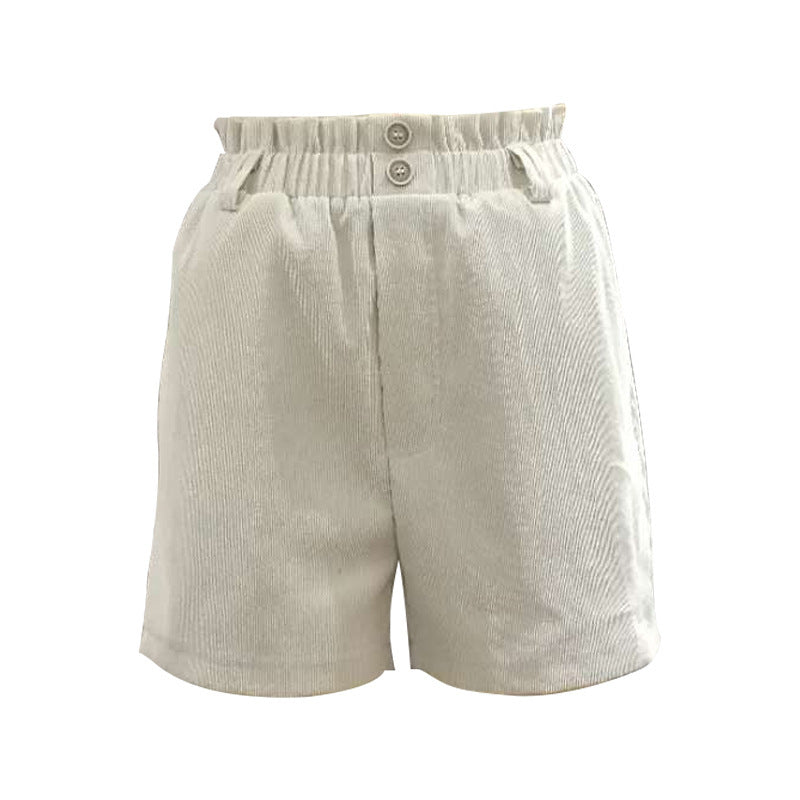 Women Solid Ruffle Elastic High Waist Casual Shorts
