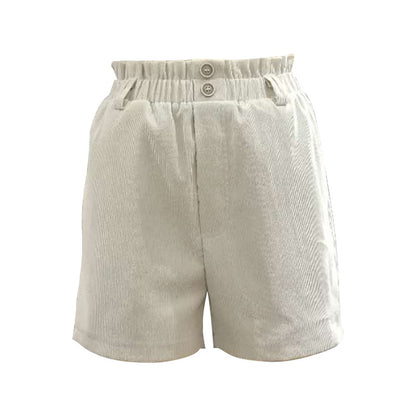 Women Solid Ruffle Elastic High Waist Casual Shorts