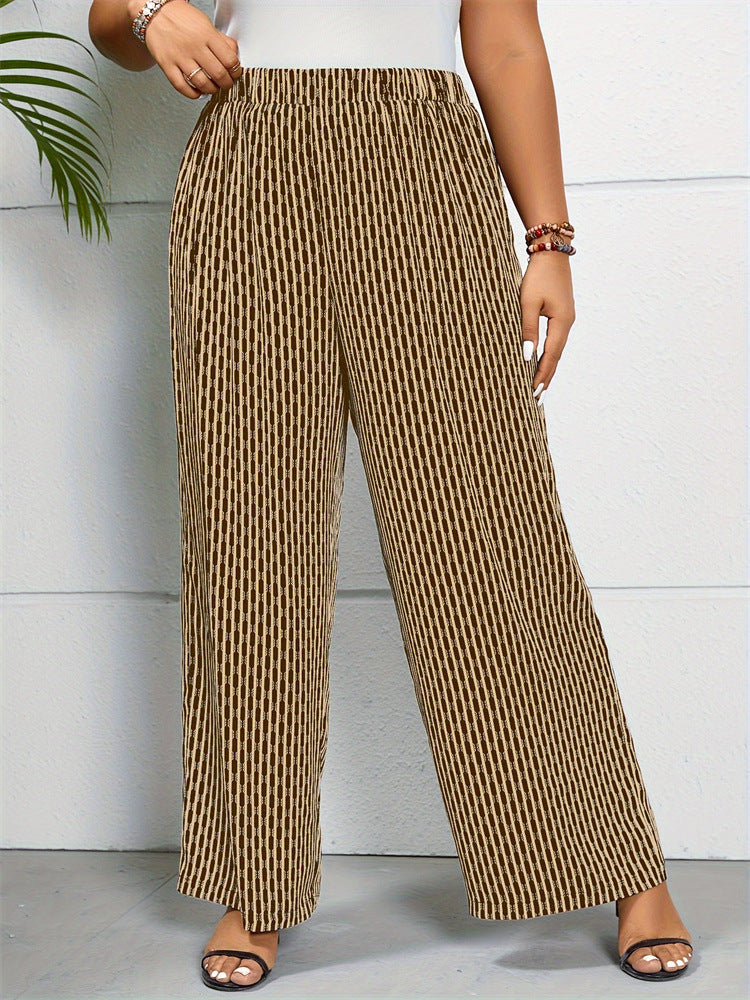 Summer Women Casual Plus Size Stripe Printed Wide Leg Pants