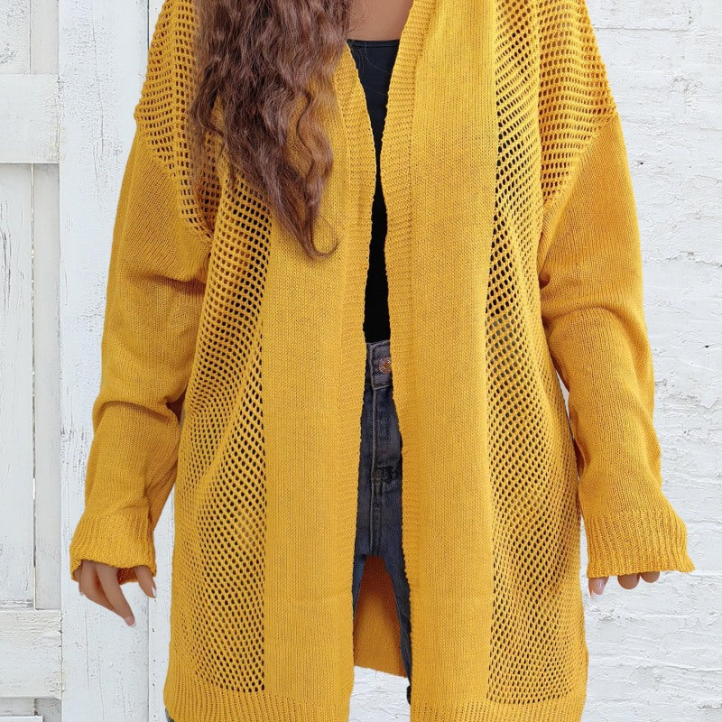 Chaqueta de manga larga tipo cárdigan de punto informal a la moda para mujer