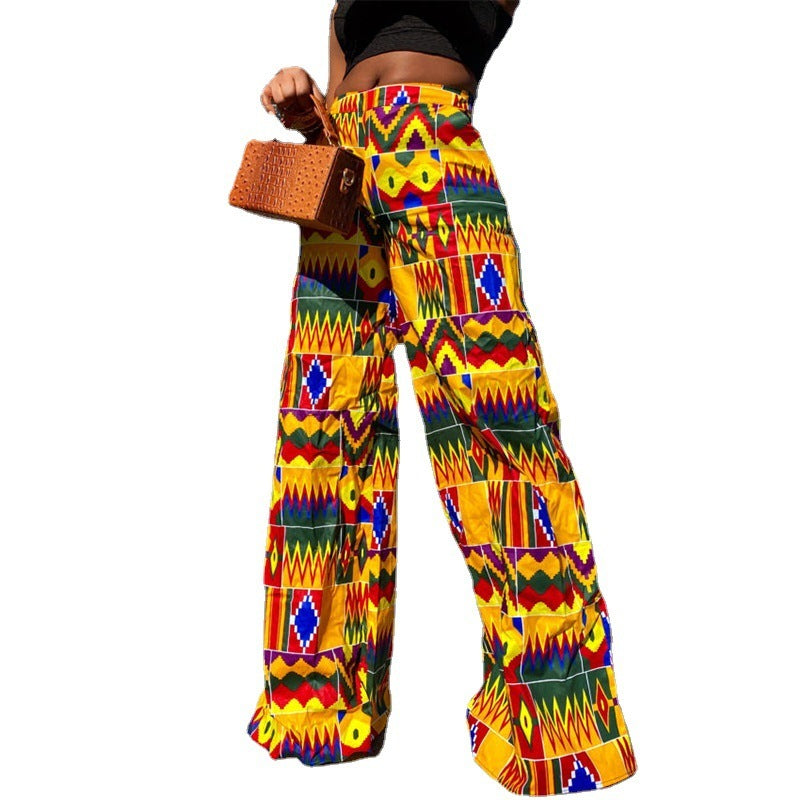 Women Printed High Waist Loose Casual Pants