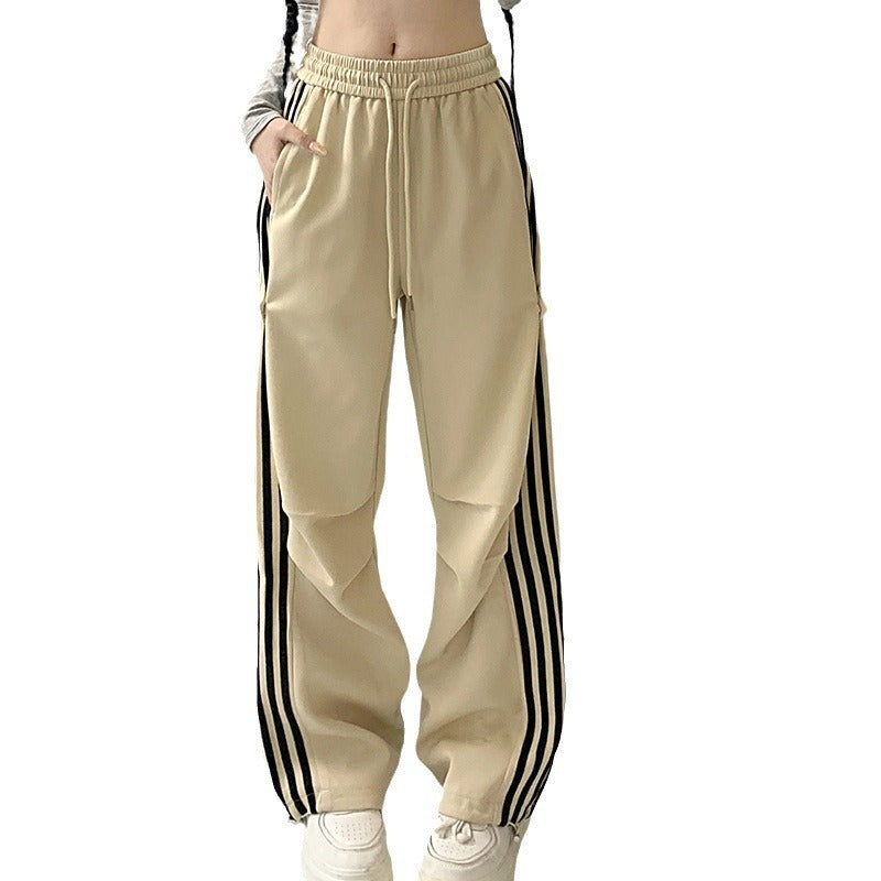 Wide-Leg Overalls Women Loose-Fit Straight Casual Stripe Cargo Pants