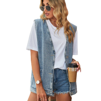 Chaleco vaquero sin mangas informal de moda para mujer