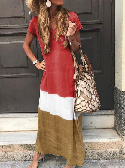 Women Plus Size Casual Fashion Multicolor Stripe Maxi Dress