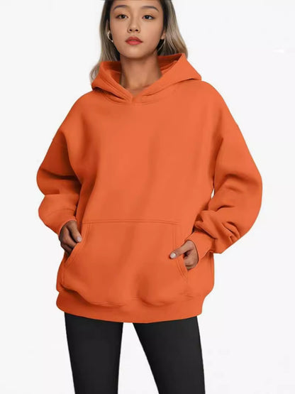 Autumn Winter Women Casual Loose Solid Color Long Sleeve Pocket Blank Hoodies