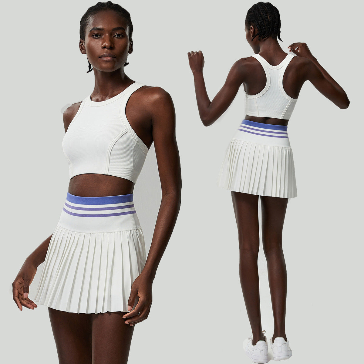 Conjunto de dos piezas de falda plisada de tenis con top deportivo de secado rápido para mujer, informal, de color sólido